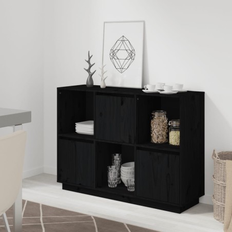vidaXL Aparador de madera maciza de pino negro 110,5x35x80 cm