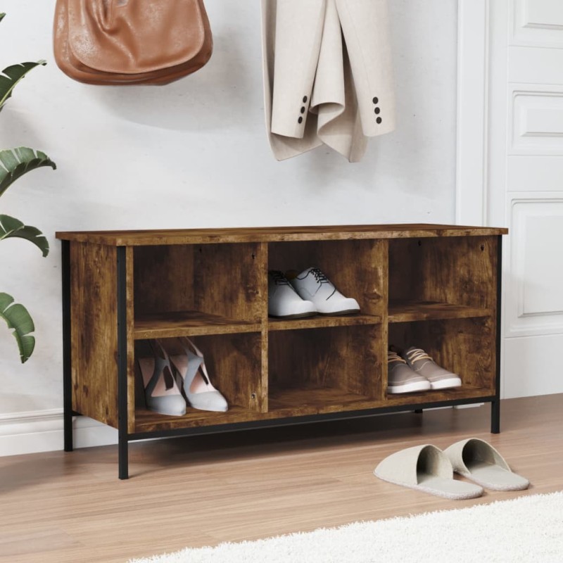 vidaXL Mueble zapatero madera contrachapada roble ahumado 100x35x50 cm vidaXL Mueble zapatero madera contrachapada roble ahumado 100x35x50 cm