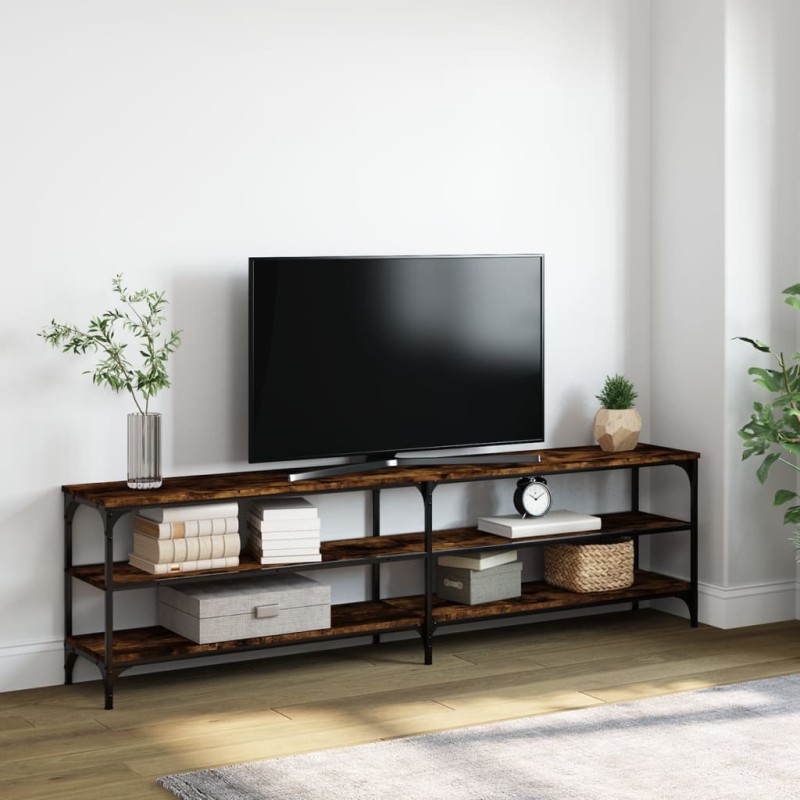 vidaXL Mueble TV metal y madera contrachapada roble humo 180x30x50cm vidaXL Mueble TV metal y madera contrachapada roble humo 180x30x50cm