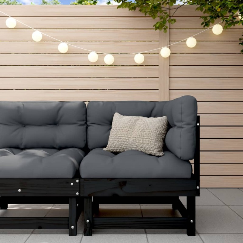 vidaXL Sofá esquinero con cojines madera maciza de pino negro