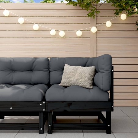 vidaXL Sofá esquinero con cojines madera maciza de pino negro