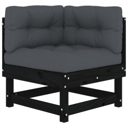 vidaXL Sofá esquinero con cojines madera maciza de pino negro