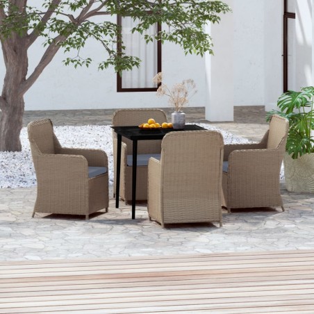 vidaXL Juego de comedor de jardín 5 piezas con cojines marrón