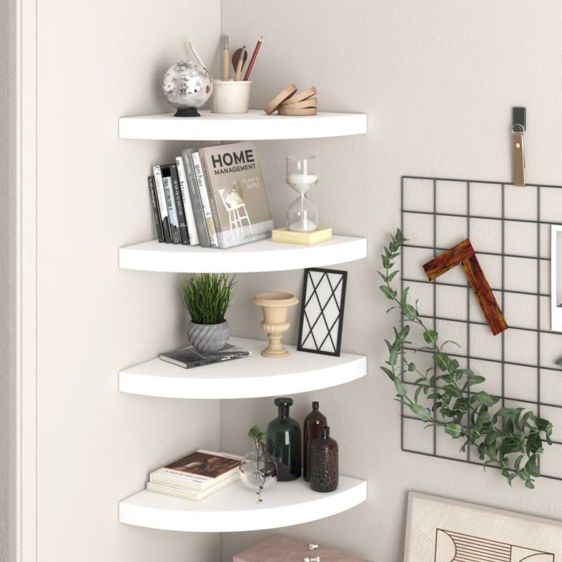 vidaXL Estantes flotantes de esquina 4 uds MDF blanco 35x35x3,8 cm vidaXL Estantes flotantes de esquina 4 uds MDF blanco 35x35x3,8 cm