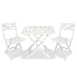 vidaXL Mesa y sillas bistró de jardín plegables 3 pzas plástico blanco