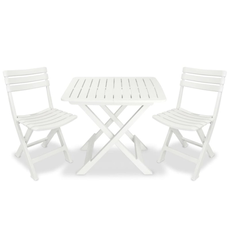vidaXL Mesa y sillas bistró de jardín plegables 3 pzas plástico blanco vidaXL Mesa y sillas bistró de jardín plegables 3 pzas plástico blanco