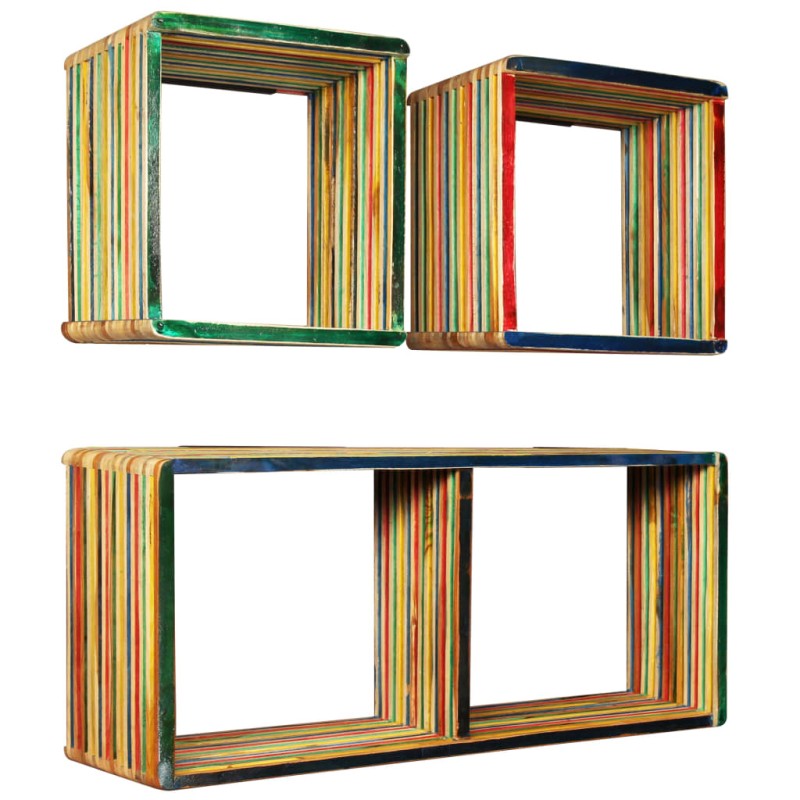 vidaXL Estantes de pared de madera reciclada de teca maciza 3 piezas vidaXL Estantes de pared de madera reciclada de teca maciza 3 piezas