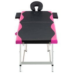 vidaXL Camilla de masaje plegable 2 zonas aluminio negro y rosa