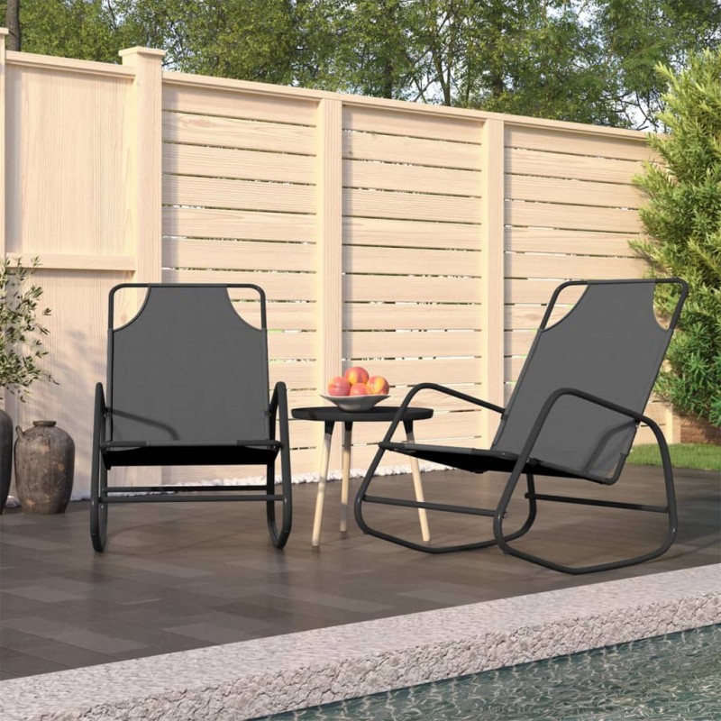 vidaXL Tumbona mecedora 2 unidades de acero y textilene gris vidaXL Tumbona mecedora 2 unidades de acero y textilene gris