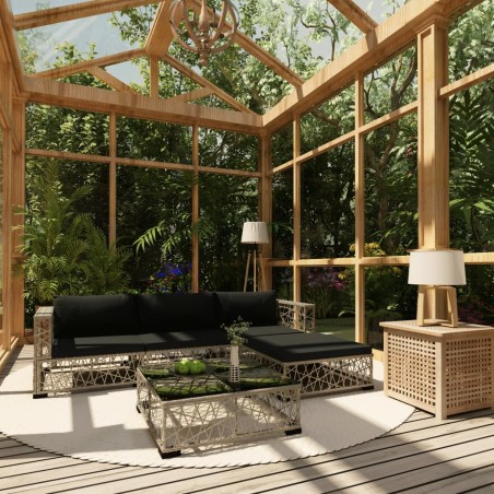 vidaXL Set de muebles de jardín 5 pzas y cojines ratán sintético gris