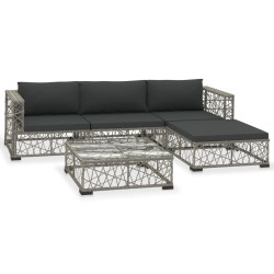 vidaXL Set de muebles de jardín 5 pzas y cojines ratán sintético gris