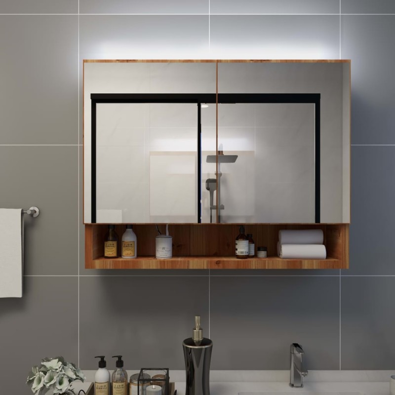vidaXL Mueble de baño con espejo LED MDF roble 80x15x60 cm vidaXL Mueble de baño con espejo LED MDF roble 80x15x60 cm