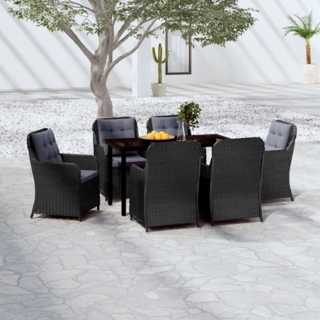vidaXL Juego de comedor para jardín 7 piezas negro