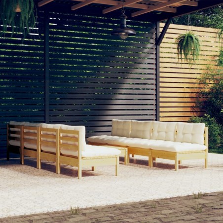 vidaXL Muebles de jardín 9 pzas y cojines madera maciza de pino crema