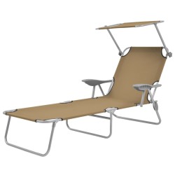 vidaXL Tumbona plegable con toldo de acero gris topo