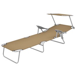 vidaXL Tumbona plegable con toldo de acero gris topo