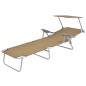 vidaXL Tumbona plegable con toldo de acero gris topo vidaXL Tumbona plegable con toldo de acero gris topo