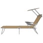 vidaXL Tumbona plegable con toldo de acero gris topo vidaXL Tumbona plegable con toldo de acero gris topo