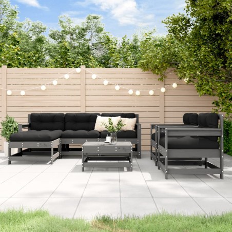 vidaXL Juego de muebles de jardín 7 piezas madera maciza de pino gris