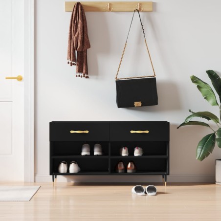 vidaXL Banco zapatero madera de ingeniería negro 102x35x55 cm