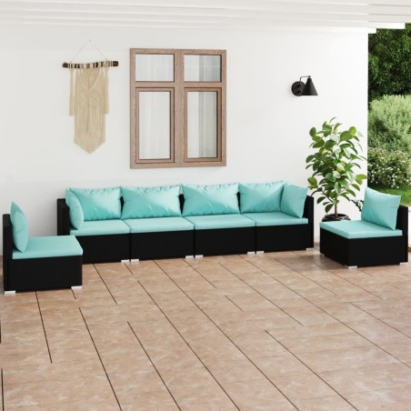 vidaXL Set de muebles de jardín 6 pzas y cojines ratán sintético negro