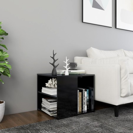 vidaXL Mesa auxiliar madera contrachapada negro brillante 50x50x45 cm