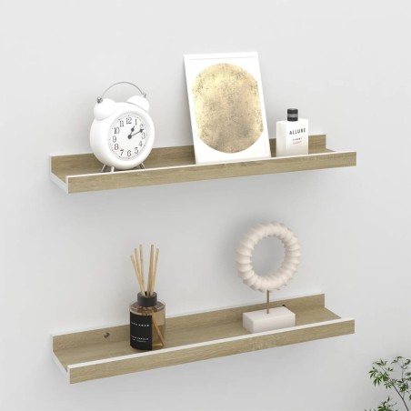 vidaXL Estantes de pared 2 unidades blanco y roble Sonoma 40x9x3 cm