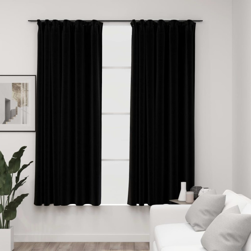 vidaXL Cortinas opacas con ganchos look de lino 2 pzas negro 140x175cm vidaXL Cortinas opacas con ganchos look de lino 2 pzas negro 140x175cm
