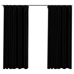 vidaXL Cortinas opacas con ganchos look de lino 2 pzas negro 140x175cm