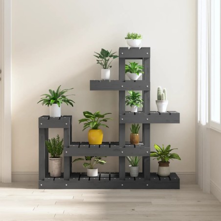 vidaXL Soporte para plantas madera maciza de pino gris 92x25x97 cm