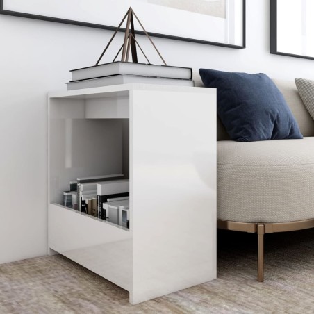vidaXL Mesa auxiliar madera contrachapada blanco brillante 50x26x50 cm