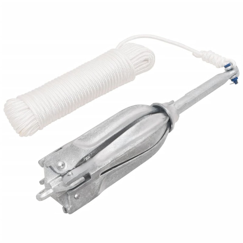 vidaXL Ancla plegable con cuerda hierro maleable plateado 10 kg