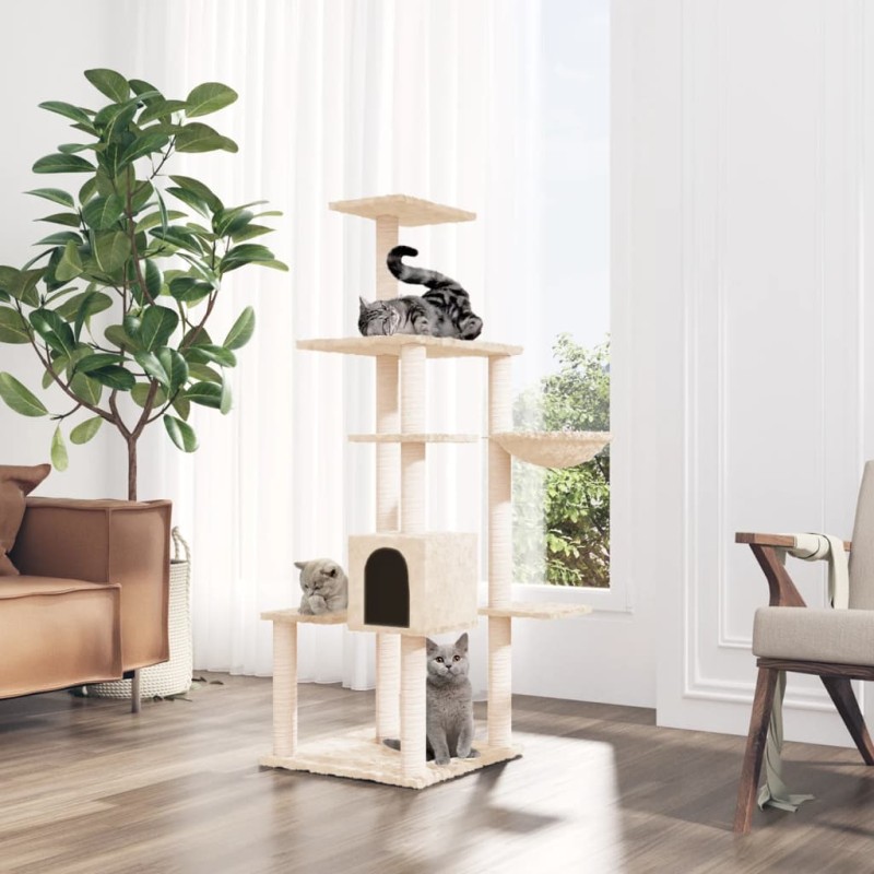 vidaXL Rascador para gatos con postes de sisal color crema 142 cm