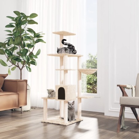 vidaXL Rascador para gatos con postes de sisal color crema 142 cm