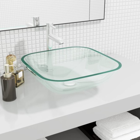 vidaXL Lavabo de vidrio transparente 42x42x14 cm