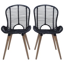 vidaXL Sillas de comedor 2 unidades ratán natural negro