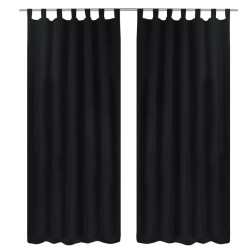 2 cortinas negras micro-satinadas con trabillas, 140 x 225 cm