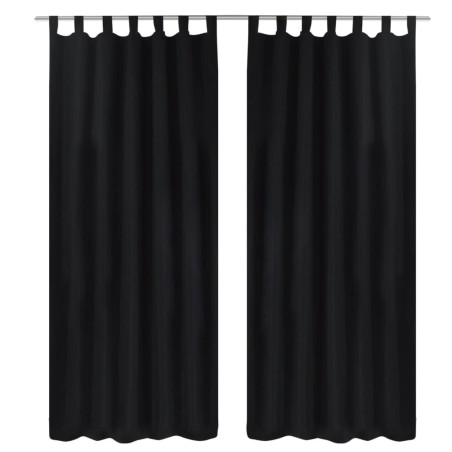 2 cortinas negras micro-satinadas con trabillas, 140 x 225 cm