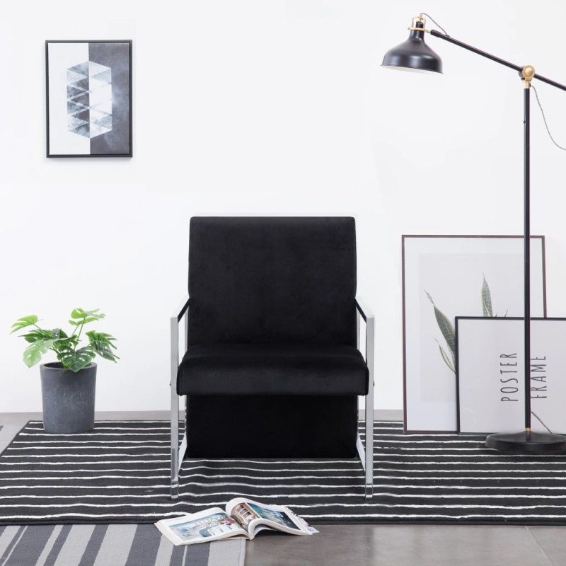 vidaXL Sillón con patas cromadas de terciopelo negro vidaXL Sillón con patas cromadas de terciopelo negro