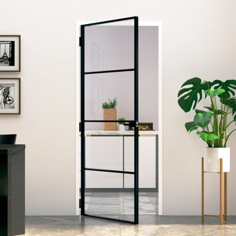 vidaXL Puerta de interior vidrio templado y aluminio negro 83x201,5 cm vidaXL Puerta de interior vidrio templado y aluminio negro 83x201,5 cm