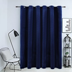 vidaXL Cortina opaca y anillas metal terciopelo azul oscuro 290x245 cm