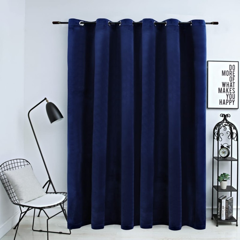 vidaXL Cortina opaca y anillas metal terciopelo azul oscuro 290x245 cm vidaXL Cortina opaca y anillas metal terciopelo azul oscuro 290x245 cm