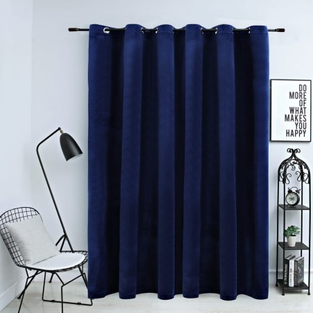 vidaXL Cortina opaca y anillas metal terciopelo azul oscuro 290x245 cm