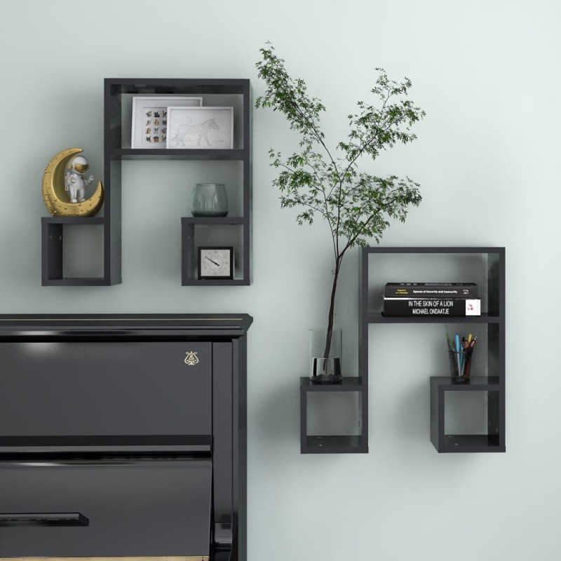 vidaXL Estantes de pared 2 uds madera contrachapada gris 50x15x50 cm vidaXL Estantes de pared 2 uds madera contrachapada gris 50x15x50 cm