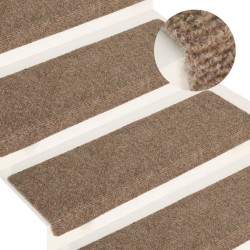 vidaXL Alfombrilla de escalera 15 uds tela punzonada crema 65x21x4 cm