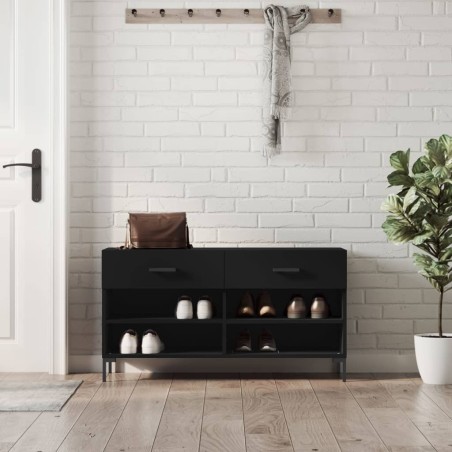 vidaXL Banco zapatero madera de ingeniería negro 102x35x55 cm