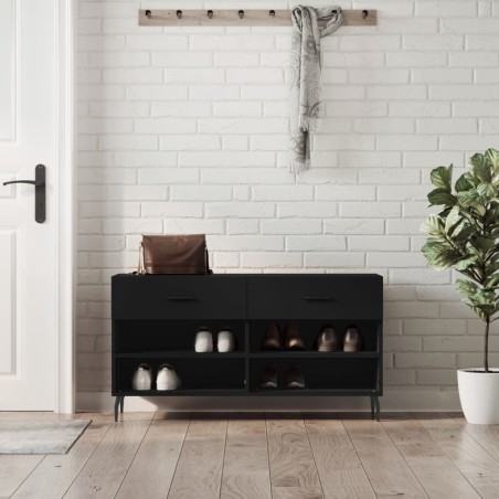 vidaXL Banco zapatero madera de ingeniería negro 102x35x55 cm