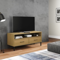 vidaXL Mueble de TV con patas de metal OSLO madera maciza pino marrón
