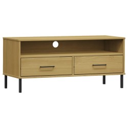 vidaXL Mueble de TV con patas de metal OSLO madera maciza pino marrón