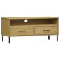vidaXL Mueble de TV con patas de metal OSLO madera maciza pino marrón